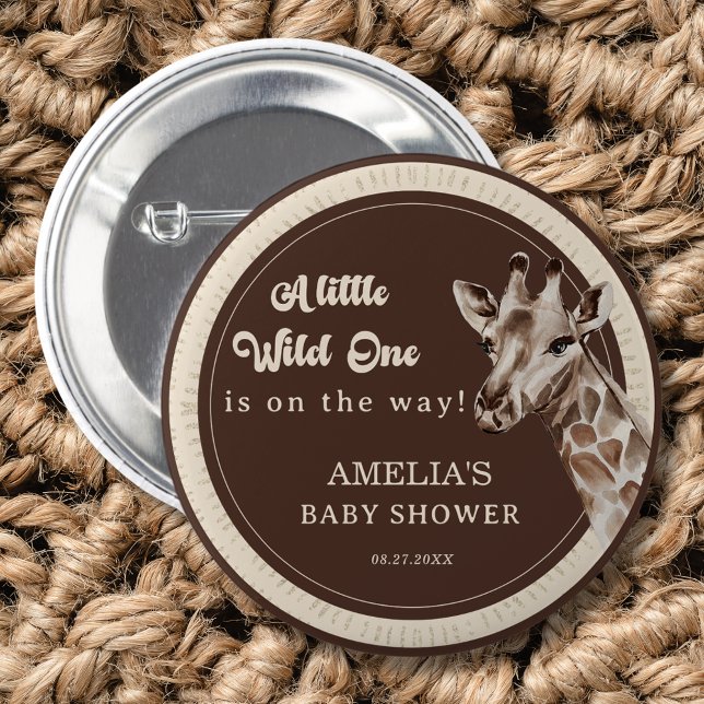 Wild One Safari Giraffe Baby Shower 6 Cm Round Badge (Creator Uploaded)