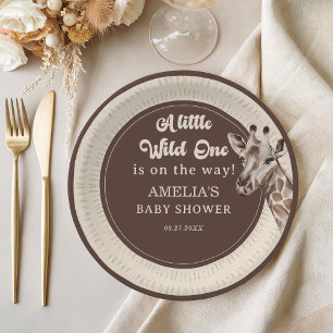 Wild One Safari Giraffe Baby Shower Paper Plate