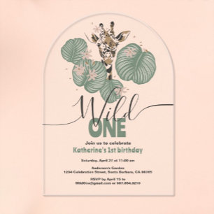 Wild One Safari Giraffe Cute Animal Birthday Party Acrylic Invitations
