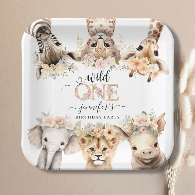 Wild One Safari Girl 1st Birthday Paper Plate (Creator Uploaded)