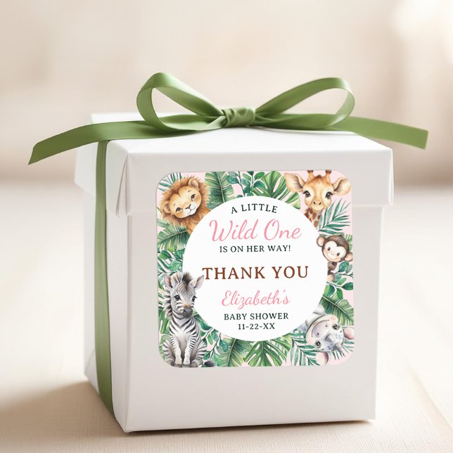 Wild One Safari Girl Baby Shower Thank You Sticker (Favor Sticker)
