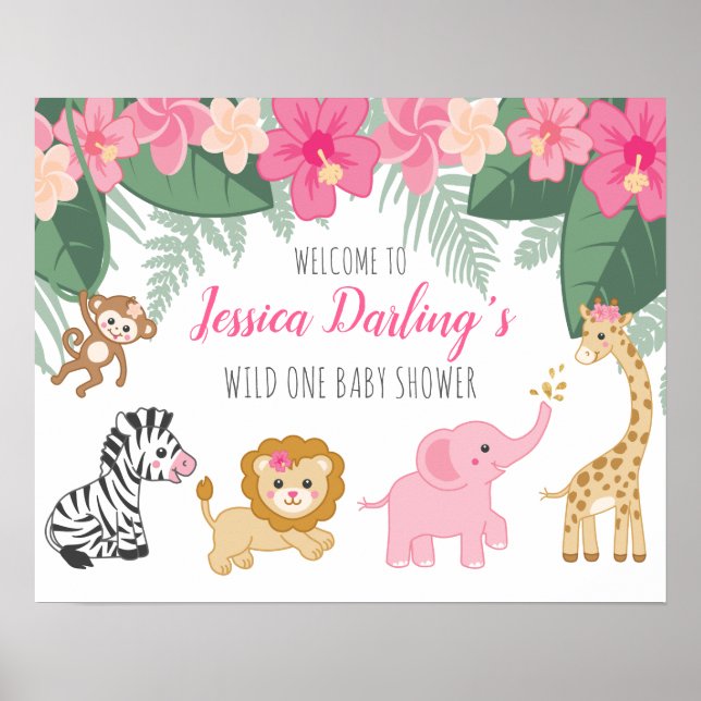 Wild one Safari / Girl Jungle BABY shower welcome Poster (Front)