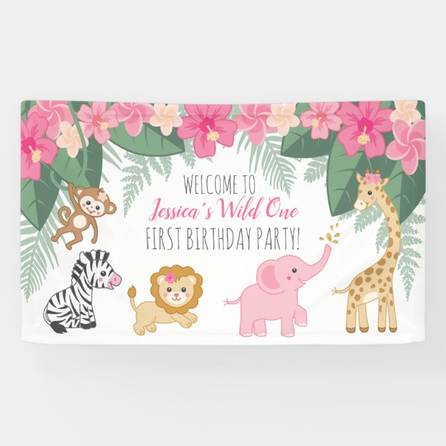 Wild one Safari / Girl Jungle theme welcome sign (Horizontal)