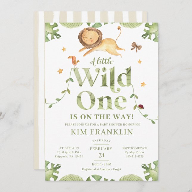 Wild One Safari Green Gender Neutral Baby Shower Invitation (Front/Back)