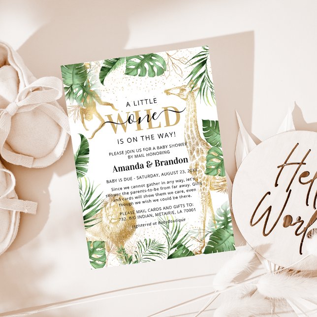 Wild One Safari Green & Gold Baby Shower By Mail Invitation (Creator Uploaded)