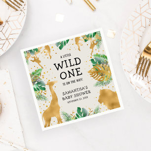 Wild One Safari Green Gold Ecru Baby Shower Napkin