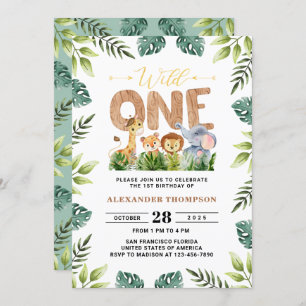Wild One Safari Greenery Jungle 1st Birthday Party Invitation