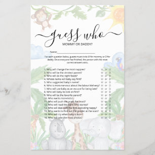 Wild One Safari 'Guess Who' Baby Shower Game Flyer