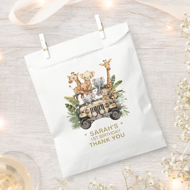 Wild One Safari Jungle 1st Birthday Gold Thank You Favour Bag (Clipped)