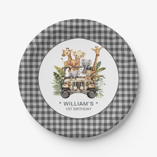 Wild One Safari Jungle 1st First Birthday  Paper Plate (Front)