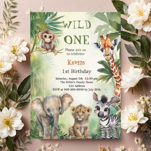 Wild one safari jungle animals 1st Birthday Invitation