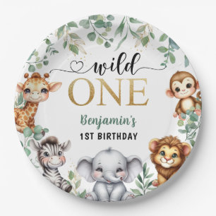Wild One Safari Jungle Animals 1st Birthday Pape Paper Plate