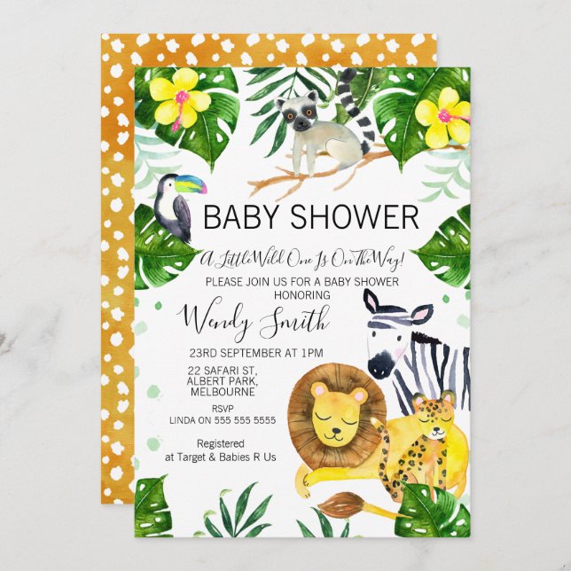 Wild One Safari jungle Animals Baby Shower Invitation (Front/Back)