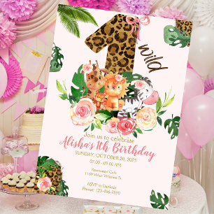 Wild One Safari Jungle Animals Birthday Invitation