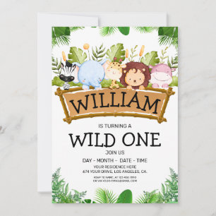 Wild One Safari JUNGLE Animals Birthday PHOTO Invitation