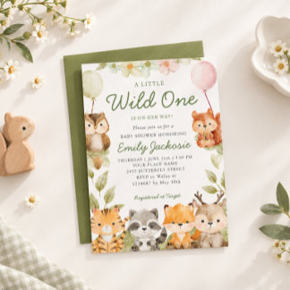 Wild One Safari jungle Animals Boy Baby Shower Invitation