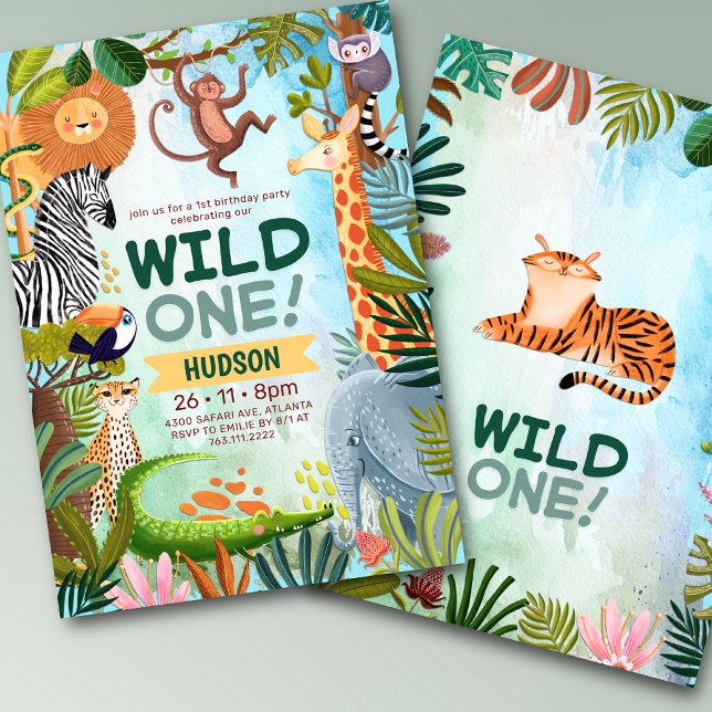 Wild one safari jungle animals boy birthday invitation (Creator Uploaded)