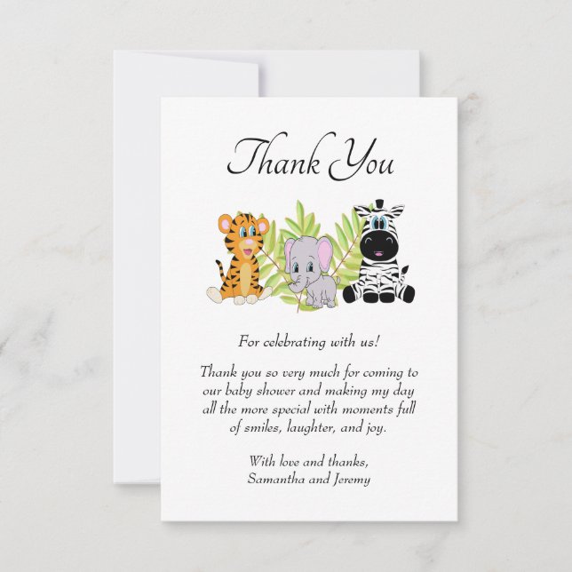 Wild One Safari Jungle Animals Cute Baby Shower Thank You Card (Front)