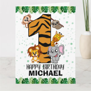 Wild One Safari Jungle Animals First Birthday Card