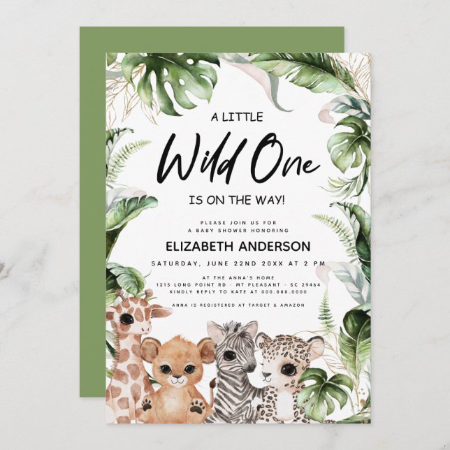 Wild One Safari Jungle Animals Gender Neutral Invitation (Front/Back)