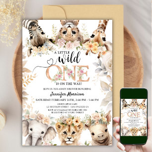 Wild One Safari Jungle Animals Girl Baby Shower Invitation