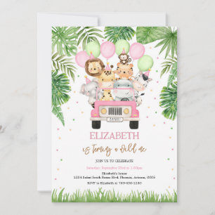Wild One Safari Jungle Animals Kids Birthday Invitation