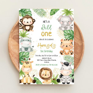 Wild One Safari Jungle Animals Kids Birthday Invitation