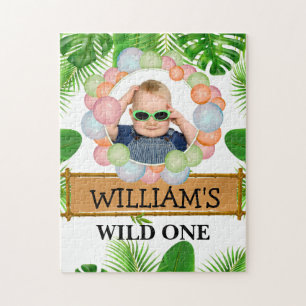 Wild One Safari Jungle Birthday Photo Jigsaw Puzzl Puzzle