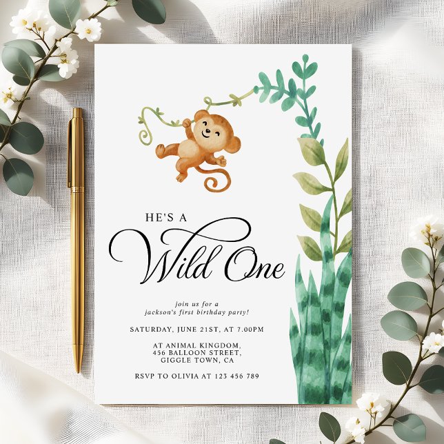 Wild One Safari Jungle Boys 1st Birthday Party Invitation (Creator Uploaded)