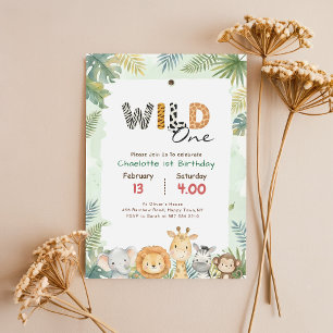 Wild One Safari Jungle Cute Animal 1st Birthday Invitation