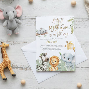 Wild One Safari Jungle cute Animals Baby Shower Invitation