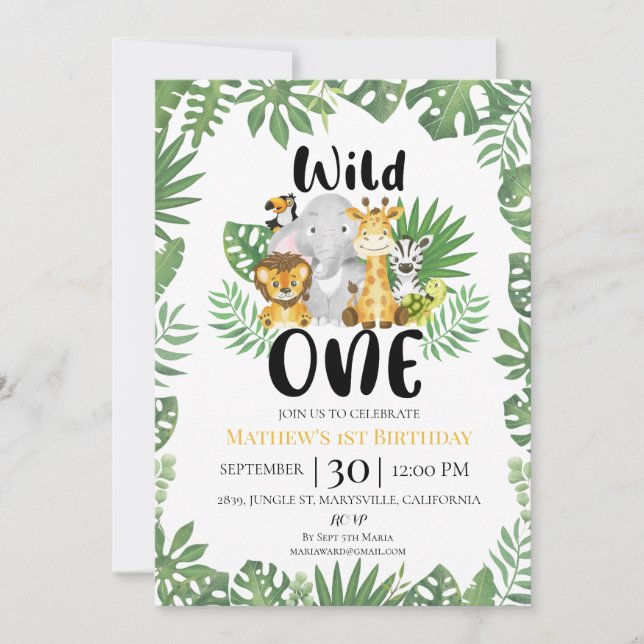 Wild One Safari Jungle First 1st Birthday Invitation (Front)