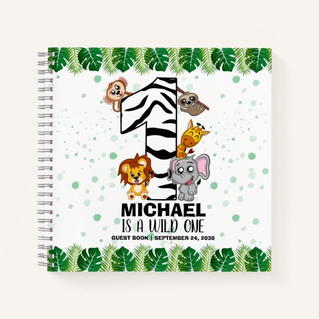 Wild One Safari Jungle First Birthday Guest Notebook (Front)
