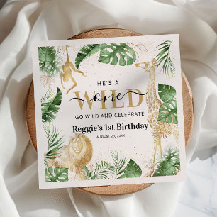 Wild One Safari Jungle Green & Gold 1st Birthday Napkin