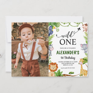 Wild One Safari Jungle Photo Watercolor Birthday Invitation
