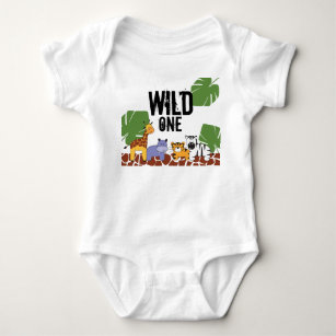 "WILD ONE" Safari, Jungle Theme First Birthday Baby Bodysuit