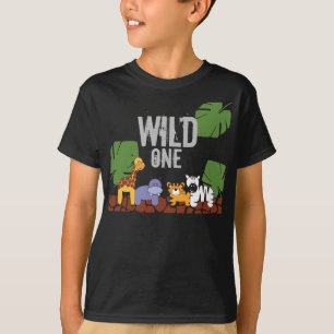 WILD ONE Safari Jungle Theme First Birthday black T-Shirt