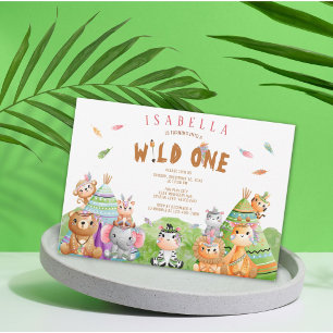 Wild One Safari Jungle Tribal Girl 1st Birthday Invitation