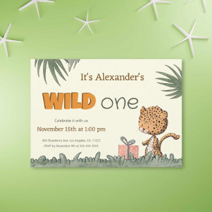 Wild One Safari Leopard First Birthday Invitation