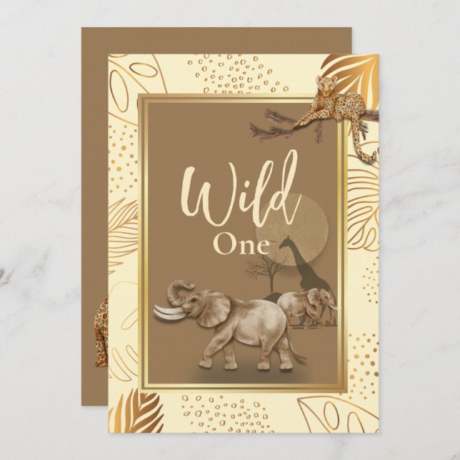 Wild one safari leopards, birthday Invitation (Front/Back)
