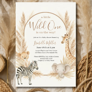 Wild One Safari Pampas Boho Baby Shower Invitation