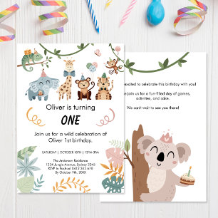 Wild One, Safari Party Animals Birthday  Invitation