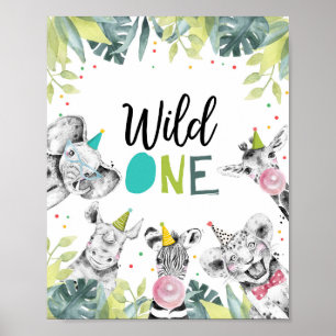 Wild One Safari Party Animals First Birthday Sign