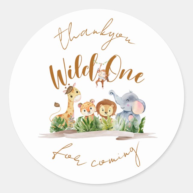 Wild One Safari Party Thankyou Sticker (Front)