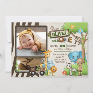 Wild One Safari Photo Birthday for boy Invitation