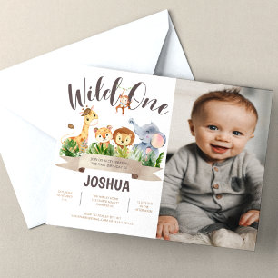 Wild One Safari Photo Birthday Invitation