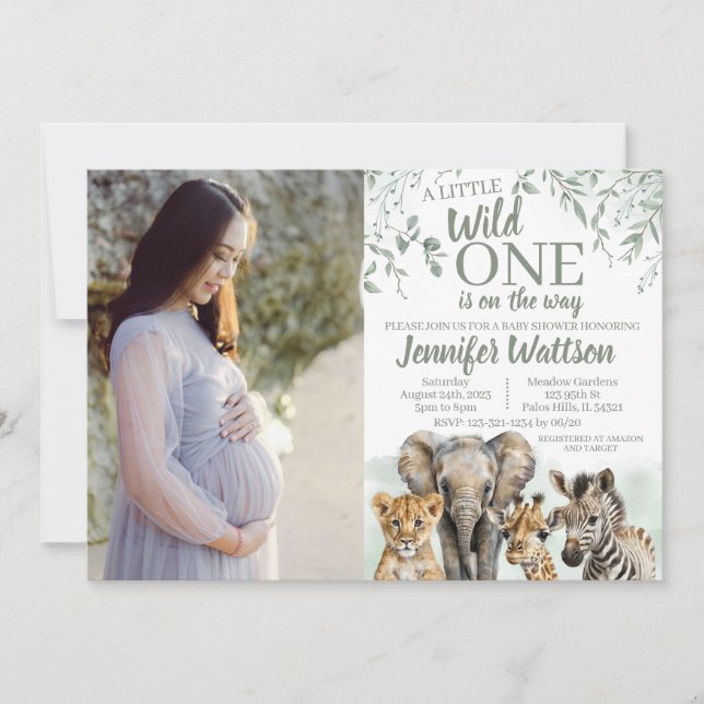 Wild one Safari Photo card baby shower invitation (Front)
