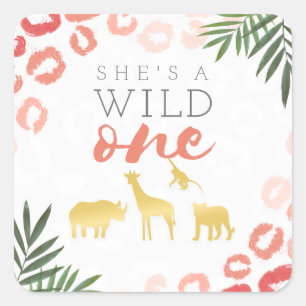 Wild One Safari Pink and Gold Leopard Print Square Sticker