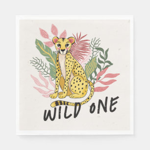 Wild One Safari Pink Cheetah Kids Birthday Party Napkin