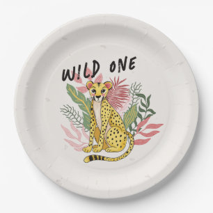 Wild One Safari Pink Cheetah Kids Birthday Party Paper Plate
